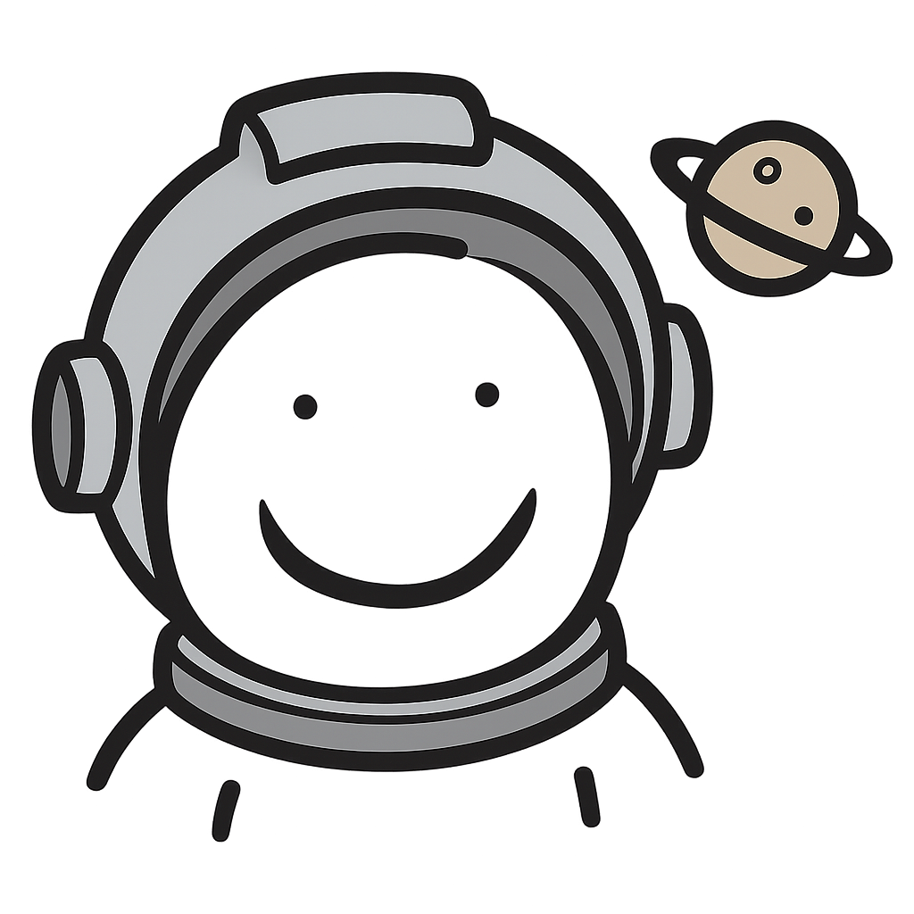 Chip reimagined as: astronaut floating with a small planet